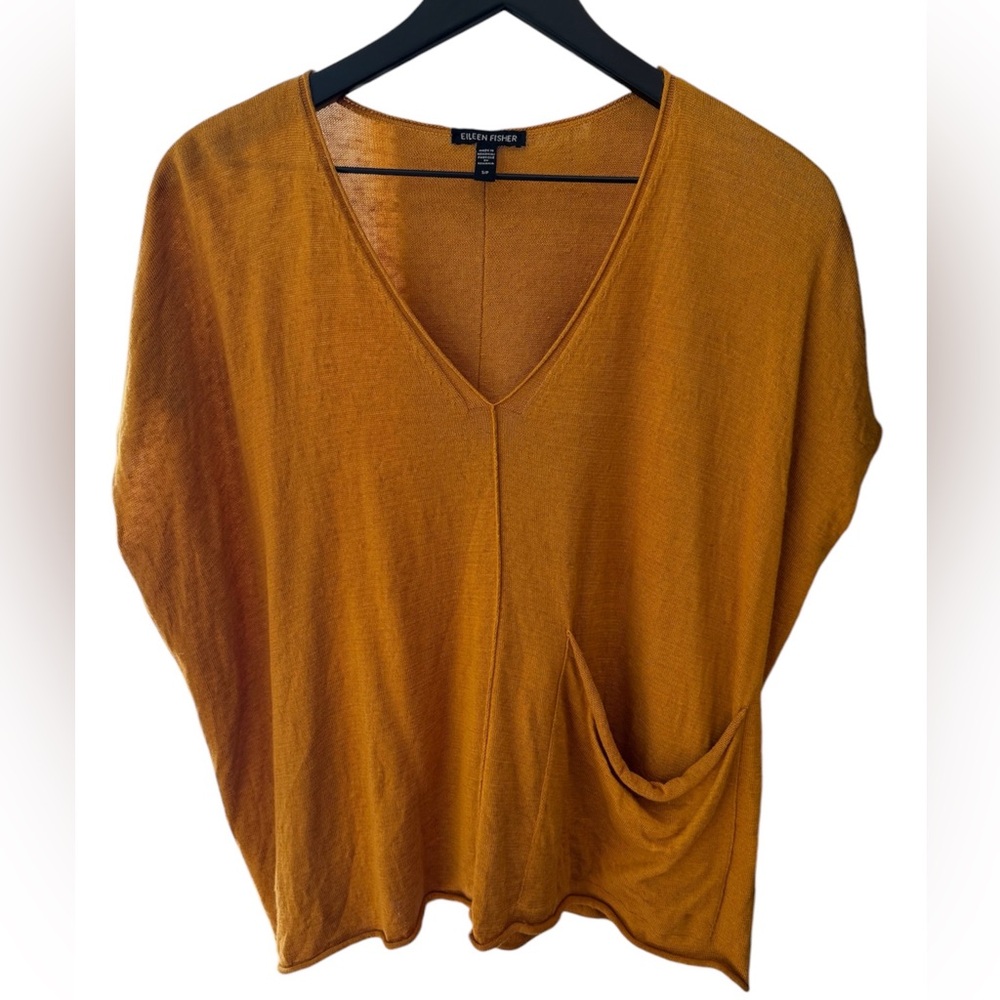 Eileen Fisher Organic Linen Cotton VNeck Square Top, Goldenrod, Small. Ret $178